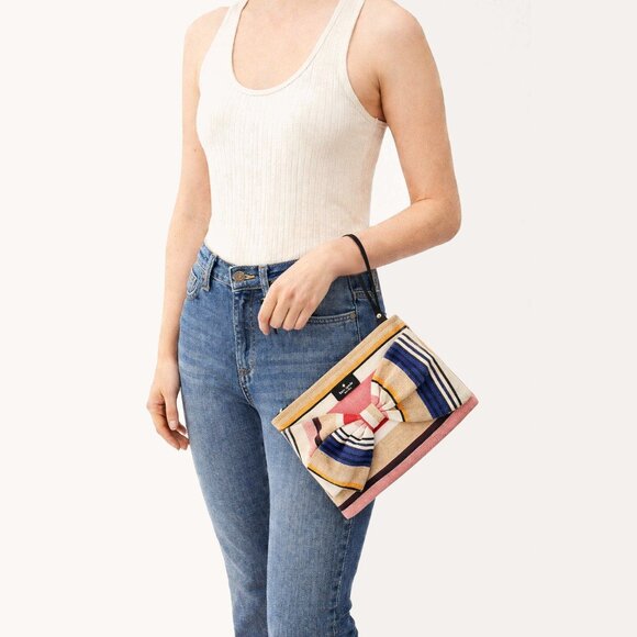 Kate Spade New York Striped Canvas Bow Wristlet Clutch - Picture 3 of 5
